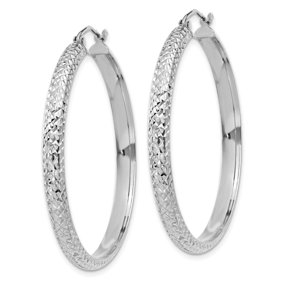 Alternate view of the 3.5mm, Diamond Cut 14k White Gold Round Hoop Earrings, 38mm (1 1/2 In) by The Black Bow Jewelry Co.