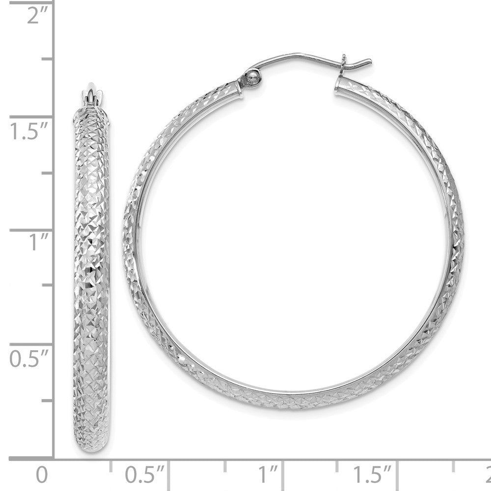 Alternate view of the 3.5mm, Diamond Cut 14k White Gold Round Hoop Earrings, 38mm (1 1/2 In) by The Black Bow Jewelry Co.