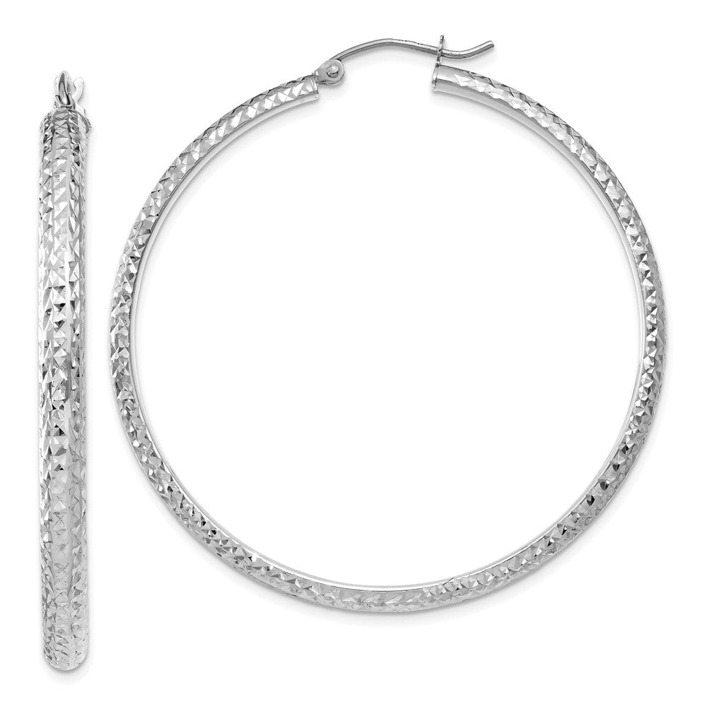 3.5mm, Diamond Cut 14k White Gold Round Hoop Earrings, 46mm (1 3/4 In), Item E9862 by The Black Bow Jewelry Co.