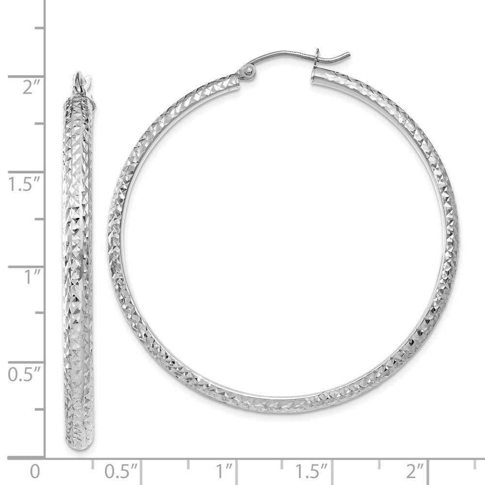Alternate view of the 3.5mm, Diamond Cut 14k White Gold Round Hoop Earrings, 46mm (1 3/4 In) by The Black Bow Jewelry Co.