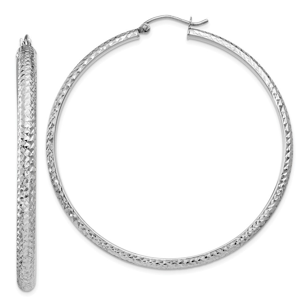 3.5mm, Diamond Cut 14k White Gold Round Hoop Earrings, 52mm (2 Inch), Item E9863 by The Black Bow Jewelry Co.