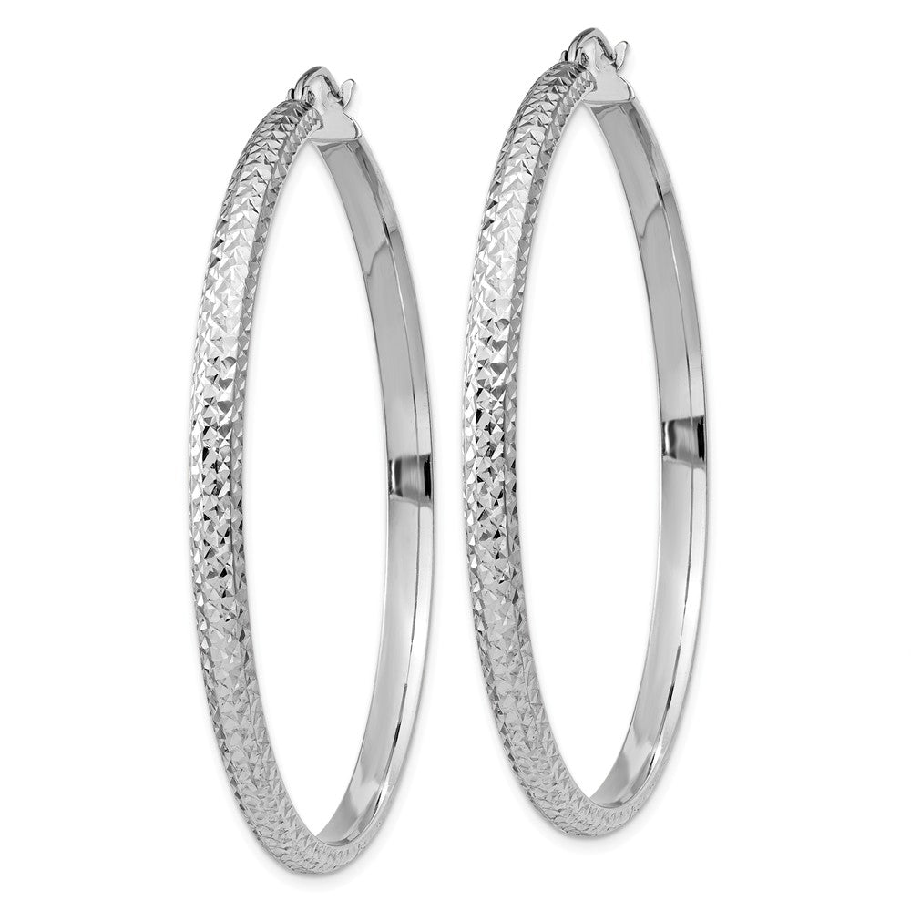 Alternate view of the 3.5mm, Diamond Cut 14k White Gold Round Hoop Earrings, 52mm (2 Inch) by The Black Bow Jewelry Co.