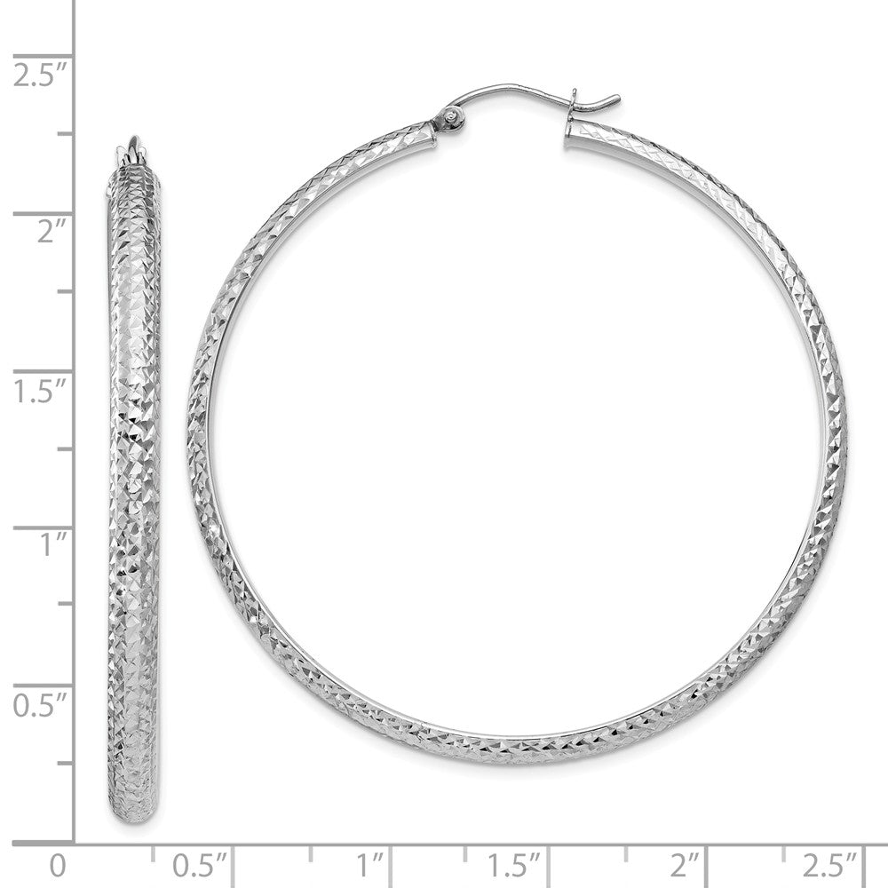 Alternate view of the 3.5mm, Diamond Cut 14k White Gold Round Hoop Earrings, 52mm (2 Inch) by The Black Bow Jewelry Co.