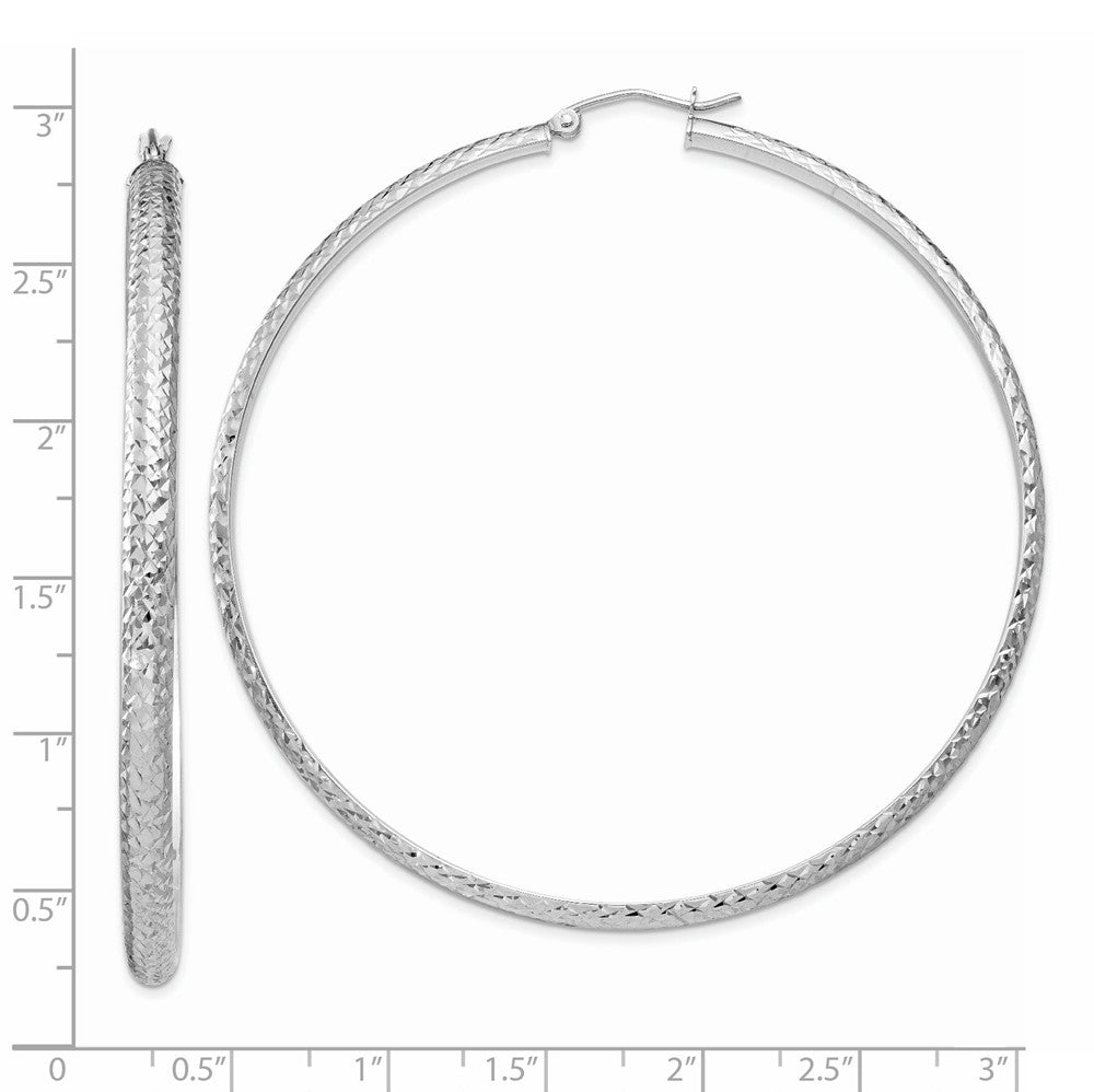 Alternate view of the 3.5mm, Diamond Cut 14k White Gold Round Hoop Earrings, 65mm (2 1/2 In) by The Black Bow Jewelry Co.