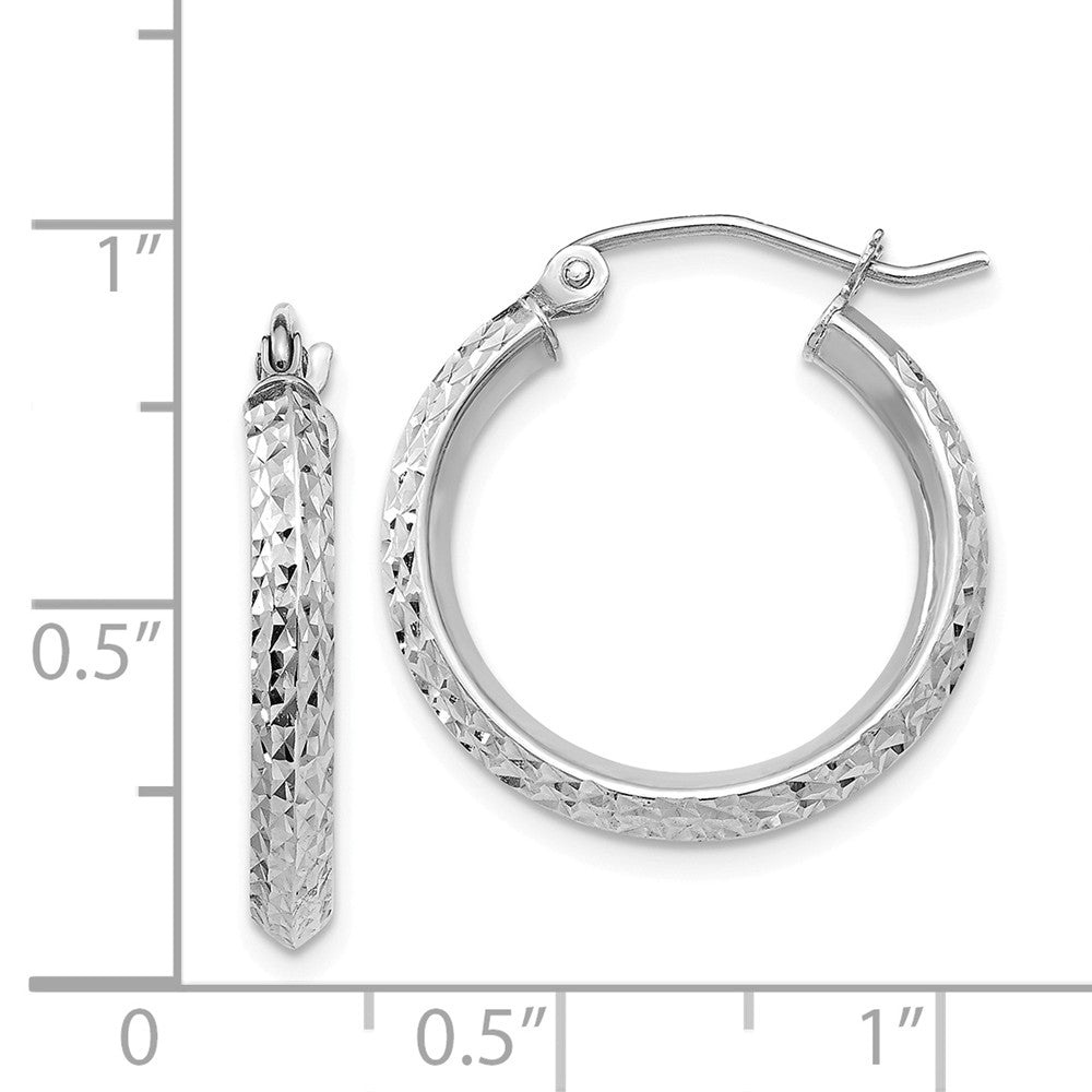 Alternate view of the 2.5mm, 14k White Gold Knife Edge Diamond Cut Hoops, 20mm (3/4 Inch) by The Black Bow Jewelry Co.