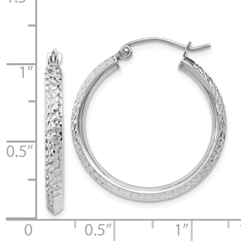 Alternate view of the 2.5mm, 14k White Gold Knife Edge Diamond Cut Hoops, 25mm (1 Inch) by The Black Bow Jewelry Co.