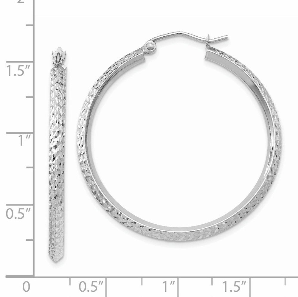 Alternate view of the 2.5mm, 14k White Gold Knife Edge Diamond Cut Hoops, 35mm (1 3/8 Inch) by The Black Bow Jewelry Co.