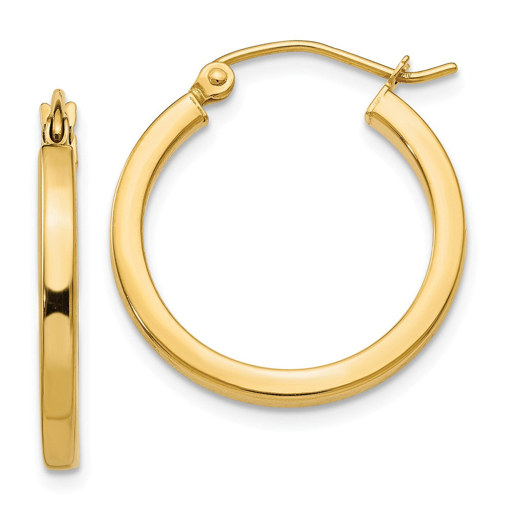 2mm, 14k Yellow Gold, Polished Square Tube Hoops, 20mm (3/4 Inch), Item E9871 by The Black Bow Jewelry Co.