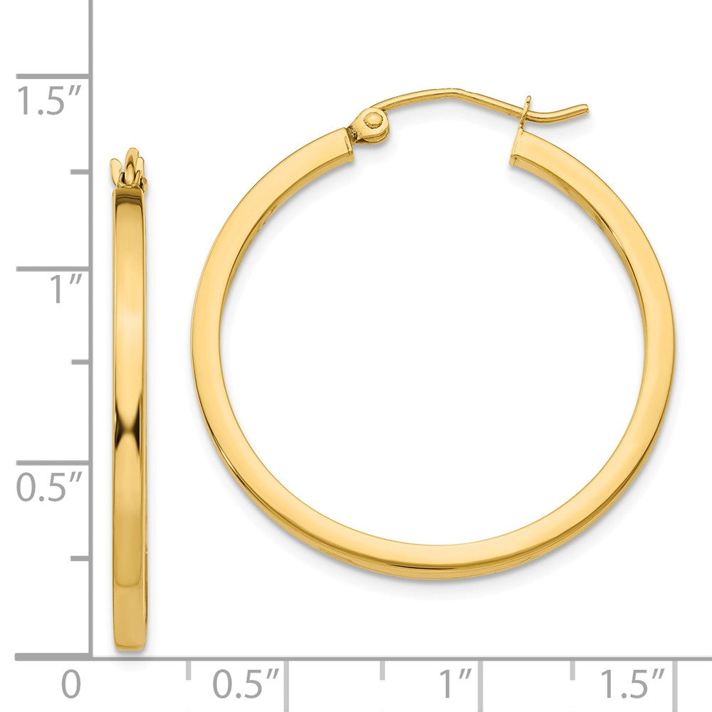 Alternate view of the 2mm, 14k Yellow Gold, Polished Square Tube Hoops, 30mm (1 1/8 Inch) by The Black Bow Jewelry Co.