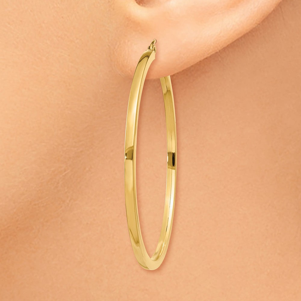 Alternate view of the 2mm, 14k Yellow Gold Square Tube Round Hoop Earrings, 45mm (1 3/4 In) by The Black Bow Jewelry Co.