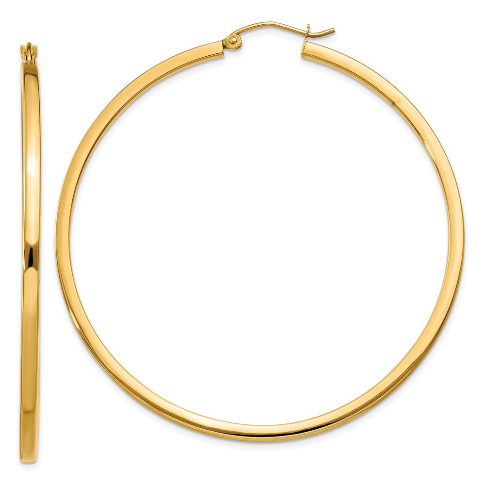 2mm, 14k Yellow Gold Square Tube Round Hoop Earrings, 55mm (2 1/8 In), Item E9878 by The Black Bow Jewelry Co.