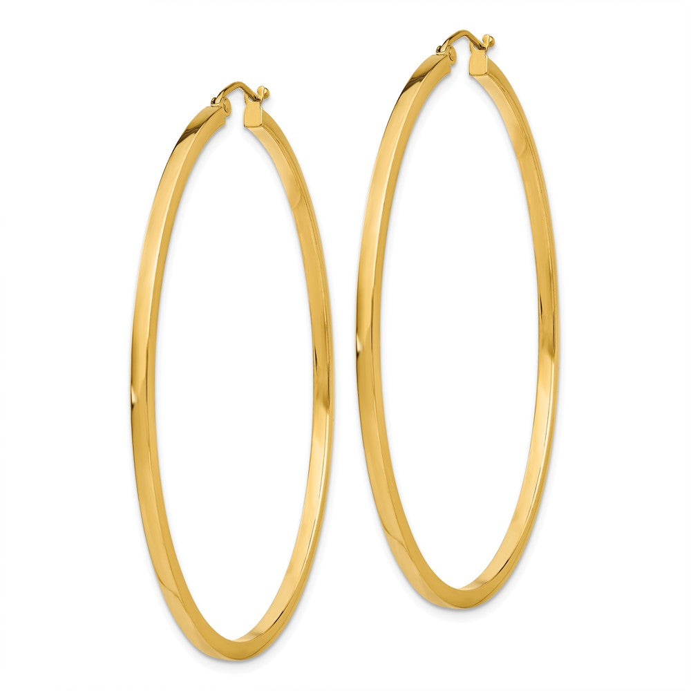 Alternate view of the 2mm, 14k Yellow Gold Square Tube Round Hoop Earrings, 55mm (2 1/8 In) by The Black Bow Jewelry Co.