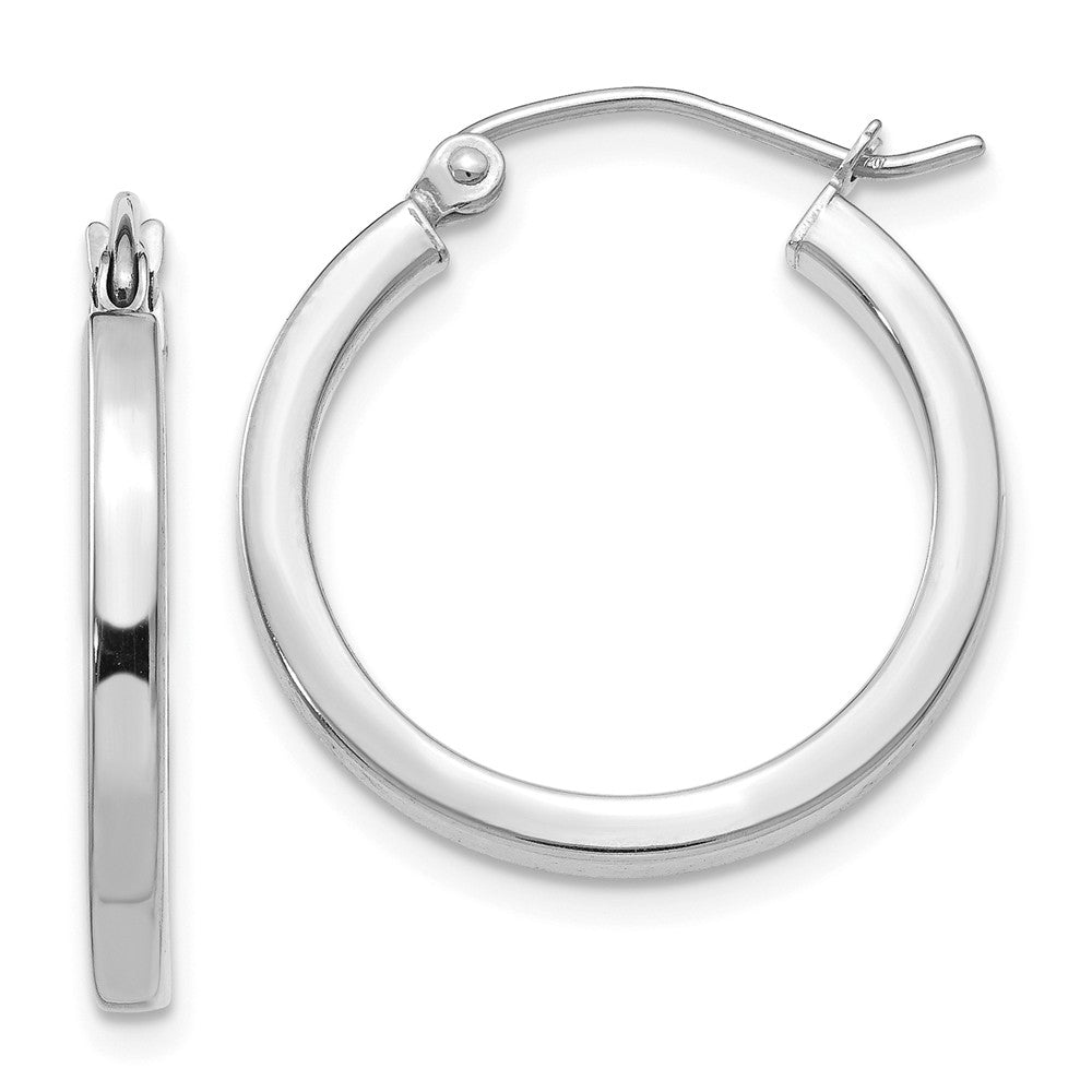 2mm, 14k White Gold, Polished Square Tube Hoops, 20mm (3/4 Inch), Item E9879 by The Black Bow Jewelry Co.