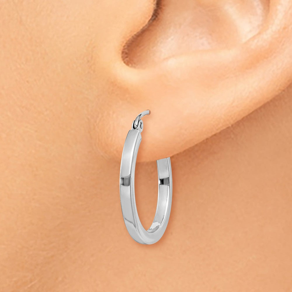 Alternate view of the 2mm, 14k White Gold, Polished Square Tube Hoops, 20mm (3/4 Inch) by The Black Bow Jewelry Co.