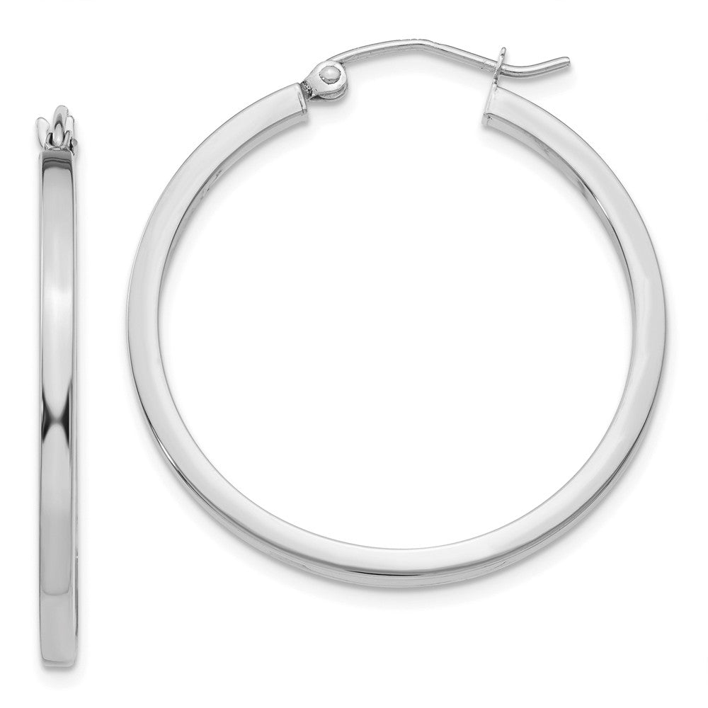 2mm, 14k White Gold, Polished Square Tube Hoops, 30mm (1 1/8 Inch), Item E9881 by The Black Bow Jewelry Co.