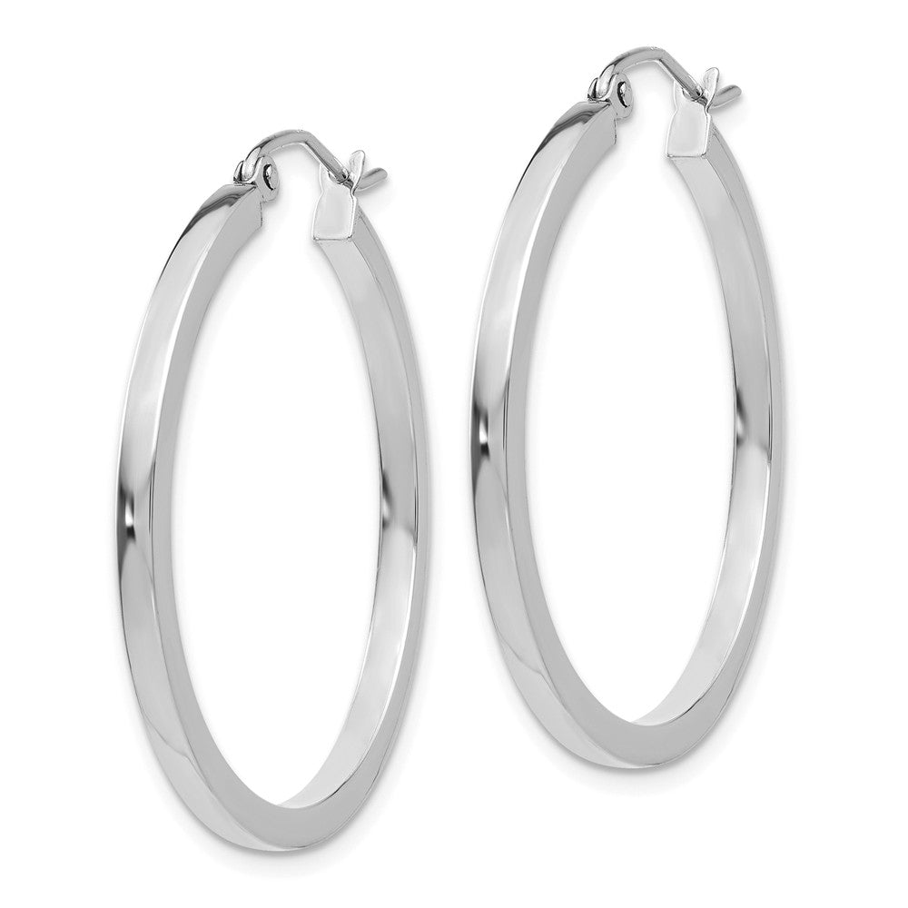 Alternate view of the 2mm, 14k White Gold, Polished Square Tube Hoops, 30mm (1 1/8 Inch) by The Black Bow Jewelry Co.