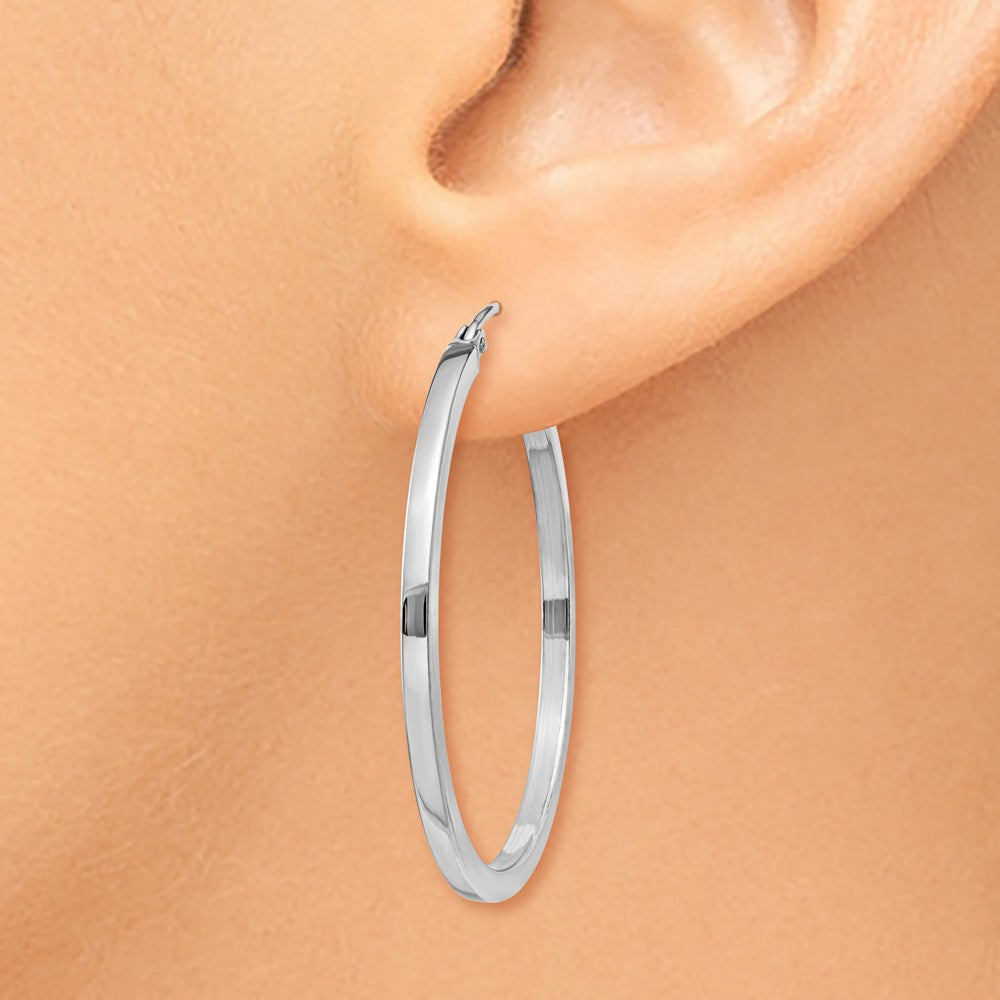 Alternate view of the 2mm, 14k White Gold Square Tube Round Hoop Earrings, 35mm (1 3/8 Inch) by The Black Bow Jewelry Co.