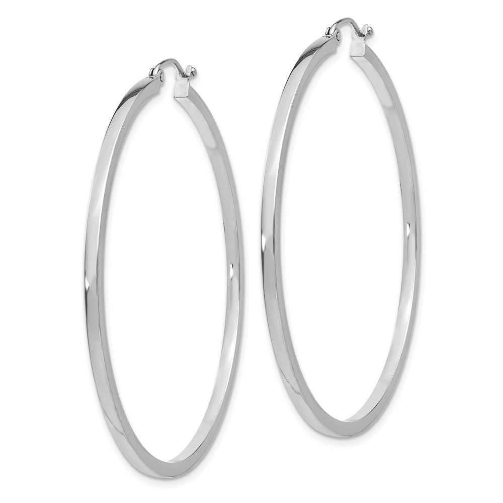 Alternate view of the 2mm, 14k White Gold Square Tube Round Hoop Earrings, 50mm (1 7/8 Inch) by The Black Bow Jewelry Co.