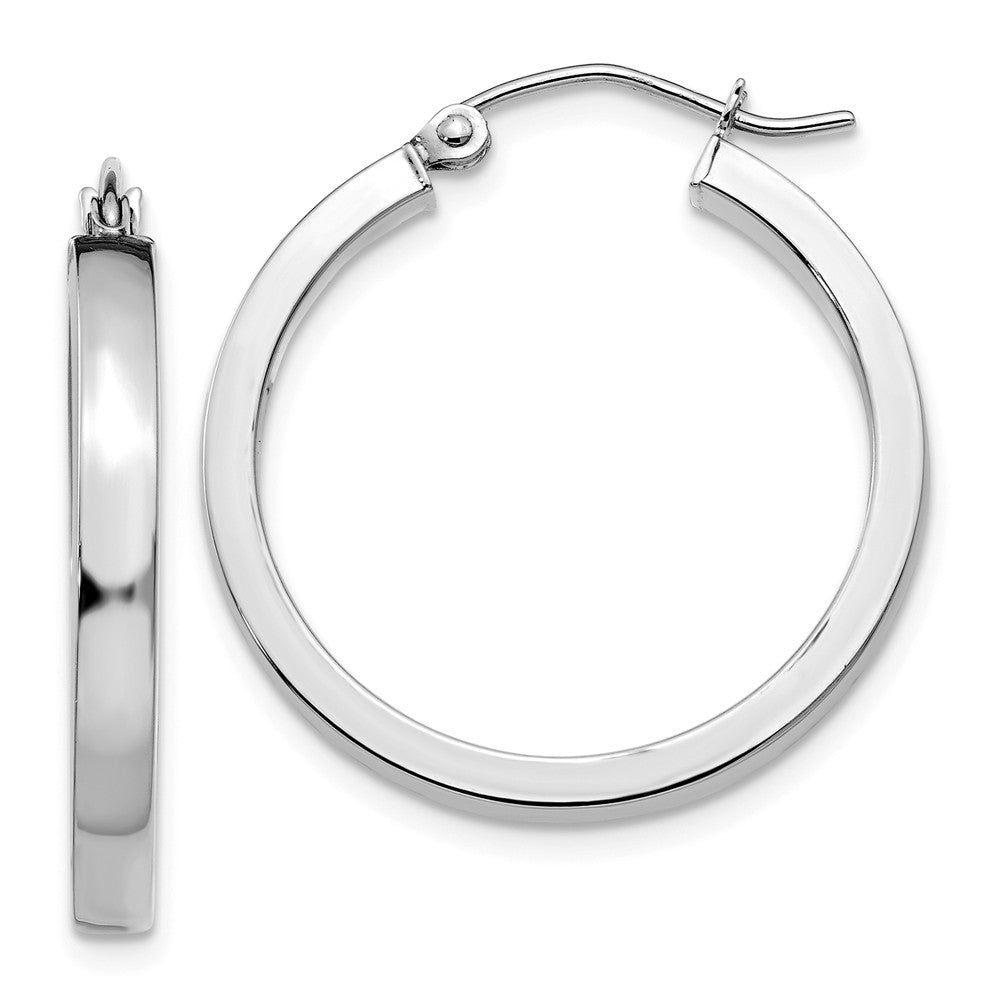 3mm, 14k White Gold Polished Rectangle Tube Hoops, 25mm (1 Inch), Item E9888 by The Black Bow Jewelry Co.