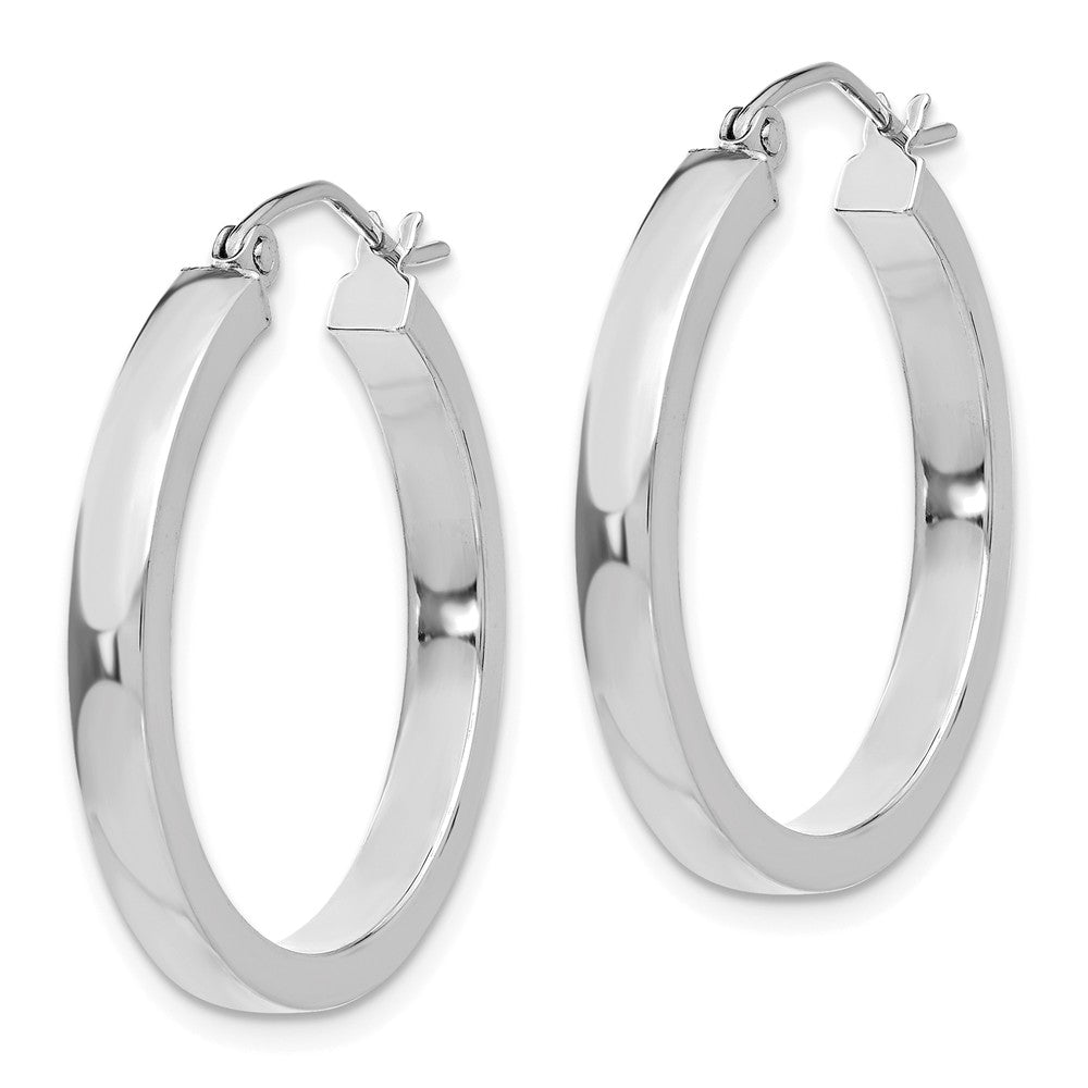 Alternate view of the 3mm, 14k White Gold Polished Rectangle Tube Hoops, 25mm (1 Inch) by The Black Bow Jewelry Co.