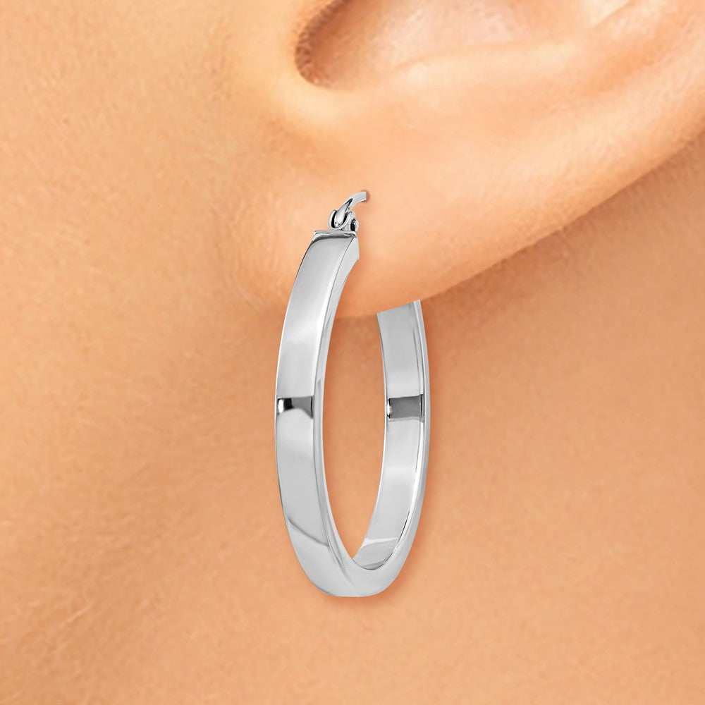 Alternate view of the 3mm, 14k White Gold Polished Rectangle Tube Hoops, 25mm (1 Inch) by The Black Bow Jewelry Co.