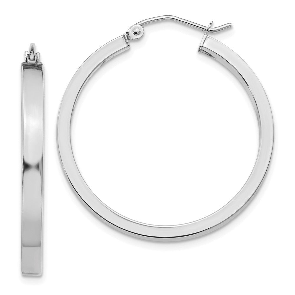 3mm, 14k White Gold Polished Rectangle Tube Hoops, 30mm (1 1/8 Inch), Item E9889 by The Black Bow Jewelry Co.