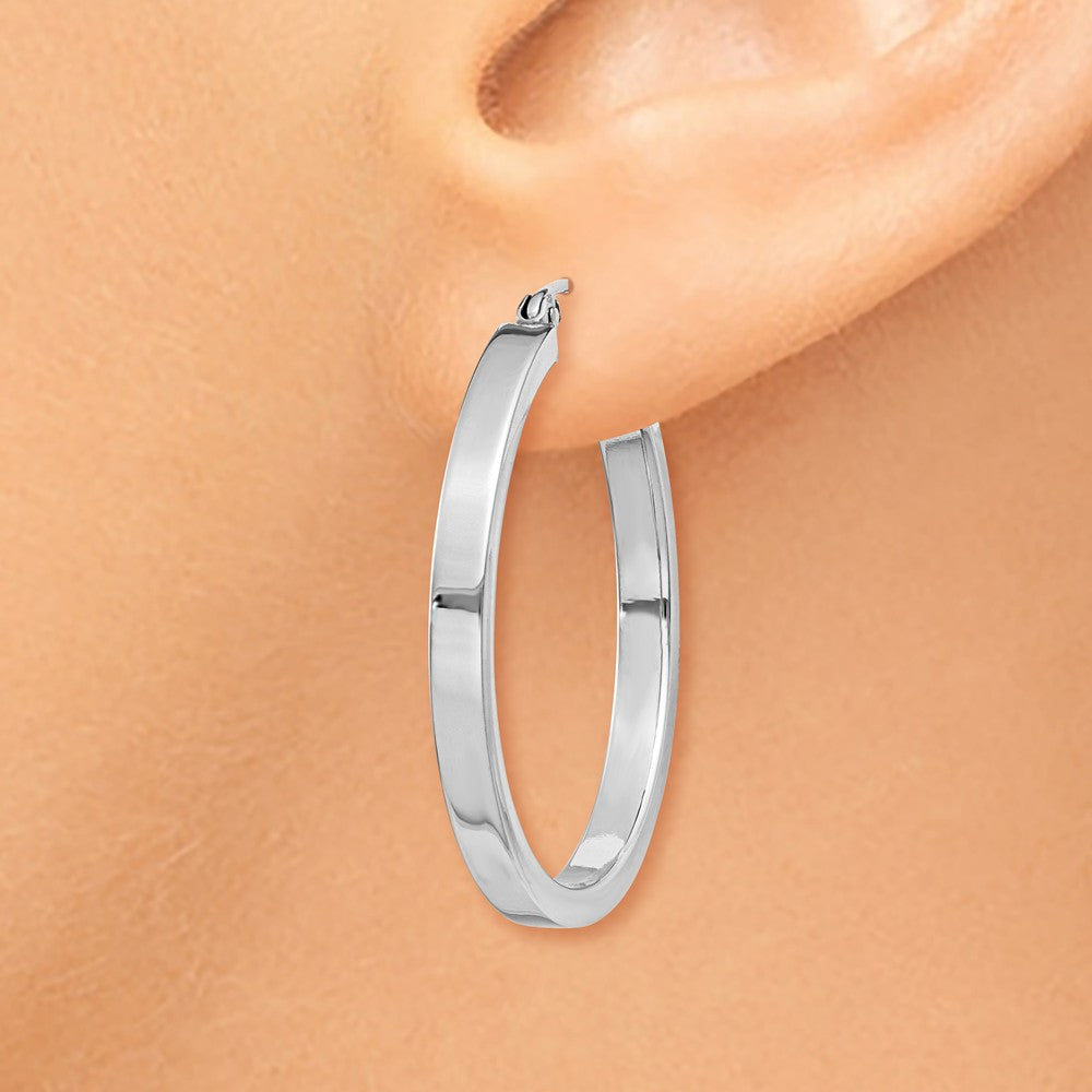 Alternate view of the 3mm, 14k White Gold Polished Rectangle Tube Hoops, 30mm (1 1/8 Inch) by The Black Bow Jewelry Co.
