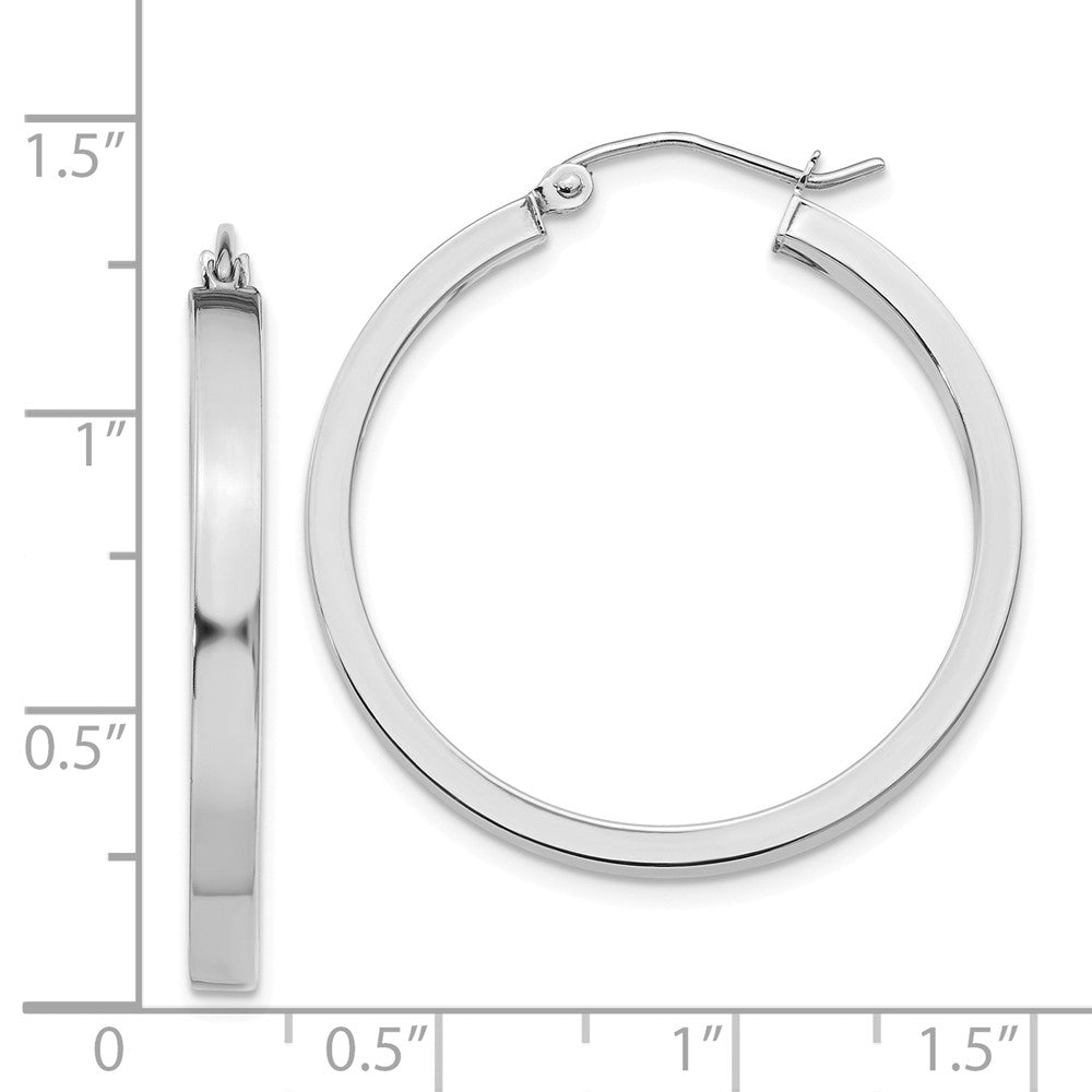 Alternate view of the 3mm, 14k White Gold Polished Rectangle Tube Hoops, 30mm (1 1/8 Inch) by The Black Bow Jewelry Co.