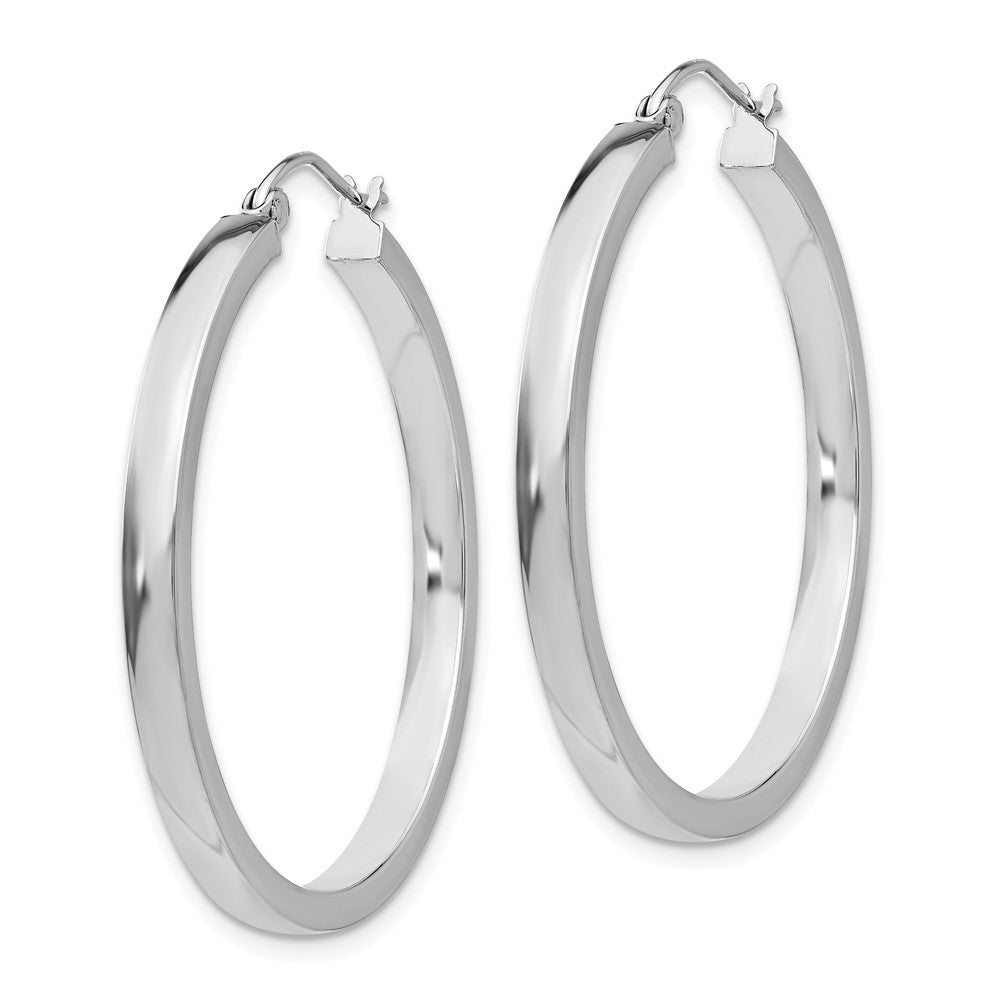 Alternate view of the 3mm, 14k White Gold Polished Rectangle Tube Hoops, 35mm (1 3/8 Inch) by The Black Bow Jewelry Co.