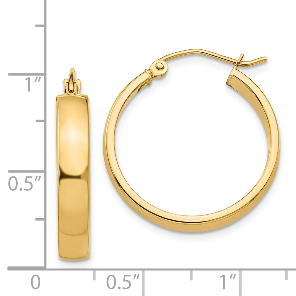 4mm, 14k Yellow Gold Polished Round Hoop Earrings, 22mm (7/8 Inch