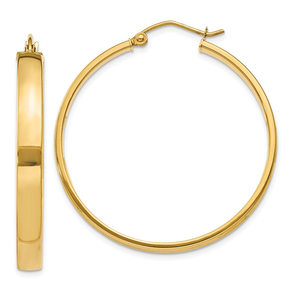 4mm, 14k Yellow Gold Polished Round Hoop Earrings, 35mm (1 3/8 Inch), Item E9892 by The Black Bow Jewelry Co.