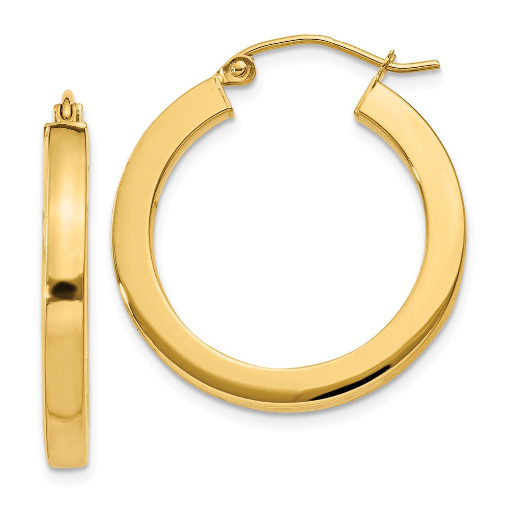 3mm, 14k Yellow Gold Square Tube Round Hoop Earrings, 25mm (1 Inch)