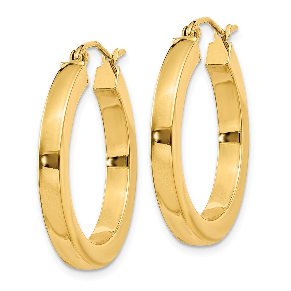 Alternate view of the 3mm, 14k Yellow Gold Square Tube Round Hoop Earrings, 25mm (1 Inch) by The Black Bow Jewelry Co.