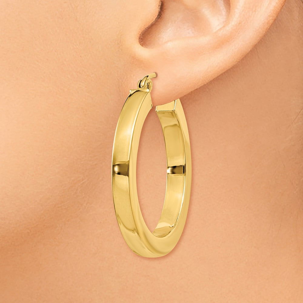Alternate view of the 3mm, 14k Yellow Gold Square Tube Round Hoop Earrings, 25mm (1 Inch) by The Black Bow Jewelry Co.