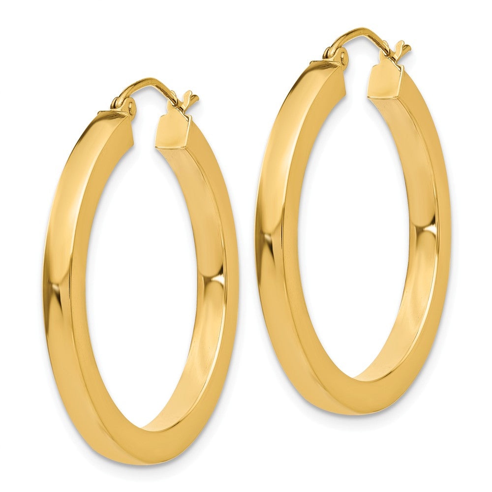 Alternate view of the 3mm, 14k Yellow Gold Square Tube Round Hoop Earrings, 30mm (1 1/8 In) by The Black Bow Jewelry Co.