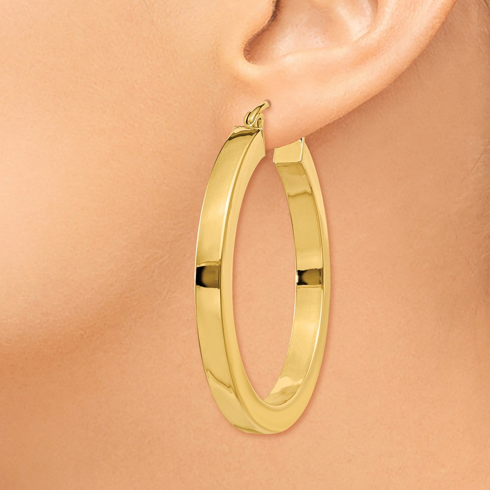 Alternate view of the 3mm, 14k Yellow Gold Square Tube Round Hoop Earrings, 30mm (1 1/8 In) by The Black Bow Jewelry Co.
