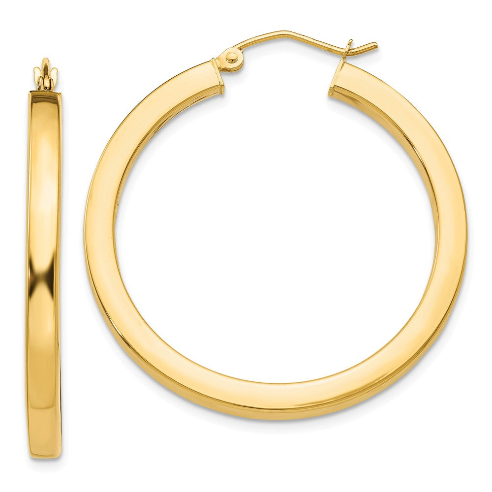 3mm, 14k Yellow Gold Square Tube Round Hoop Earrings, 35mm (1 3/8 In), Item E9896 by The Black Bow Jewelry Co.