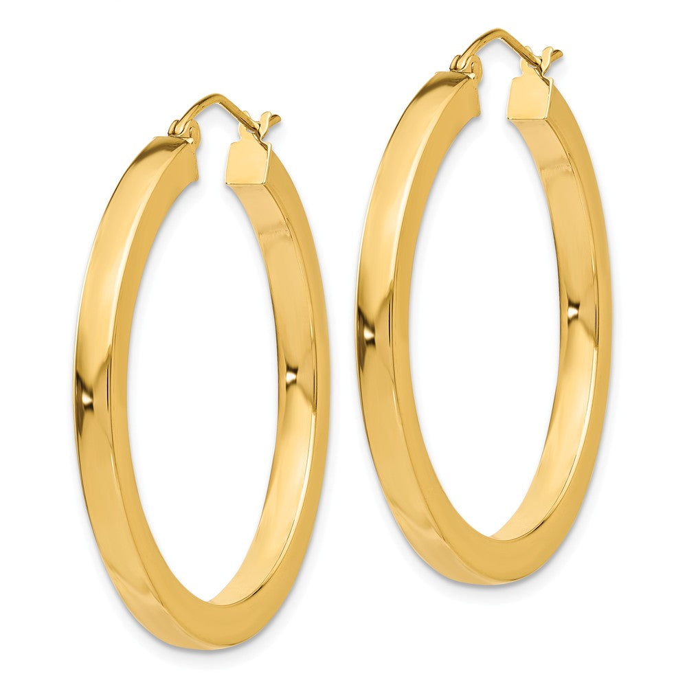 Alternate view of the 3mm, 14k Yellow Gold Square Tube Round Hoop Earrings, 35mm (1 3/8 In) by The Black Bow Jewelry Co.