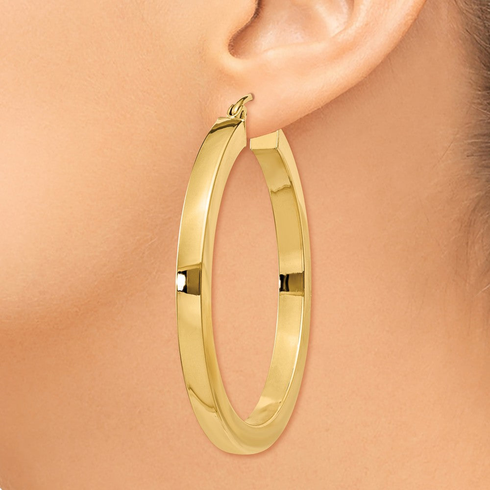 Alternate view of the 3mm, 14k Yellow Gold Square Tube Round Hoop Earrings, 35mm (1 3/8 In) by The Black Bow Jewelry Co.