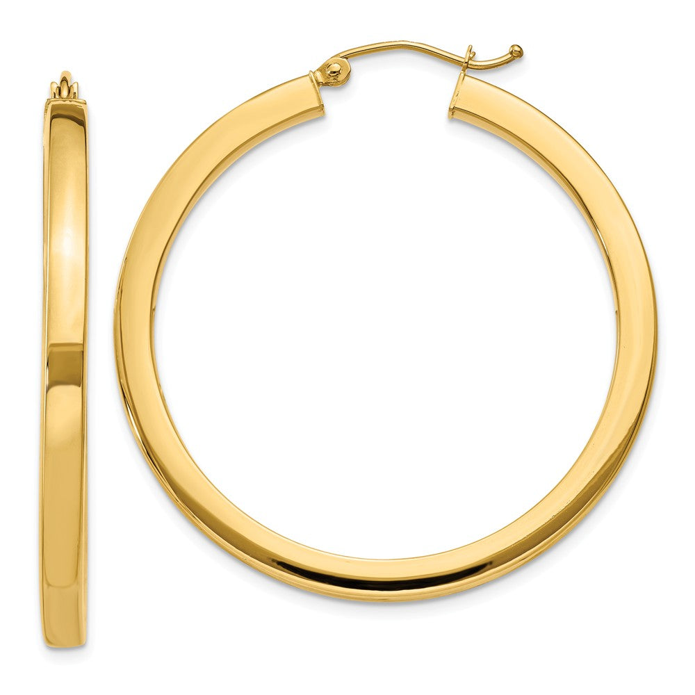 3mm, 14k Yellow Gold Square Tube Round Hoop Earrings, 40mm (1 1/2 In), Item E9897 by The Black Bow Jewelry Co.