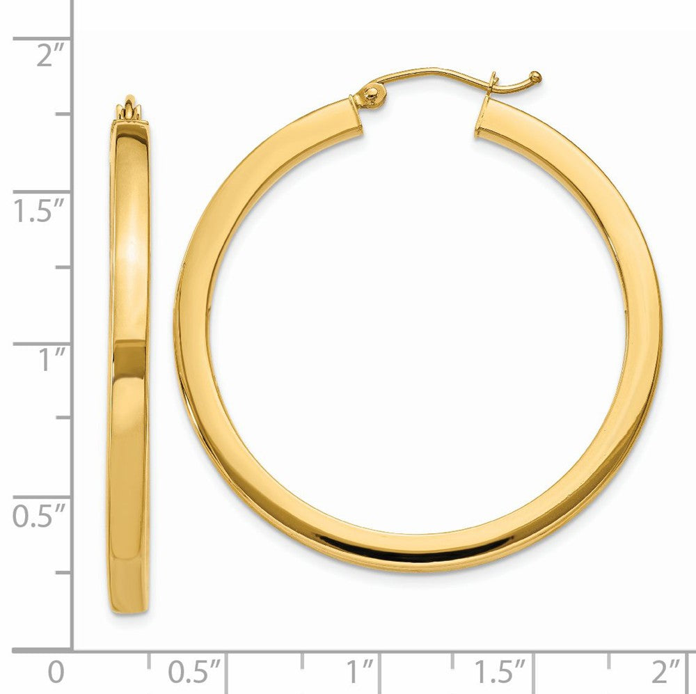 Alternate view of the 3mm, 14k Yellow Gold Square Tube Round Hoop Earrings, 40mm (1 1/2 In) by The Black Bow Jewelry Co.