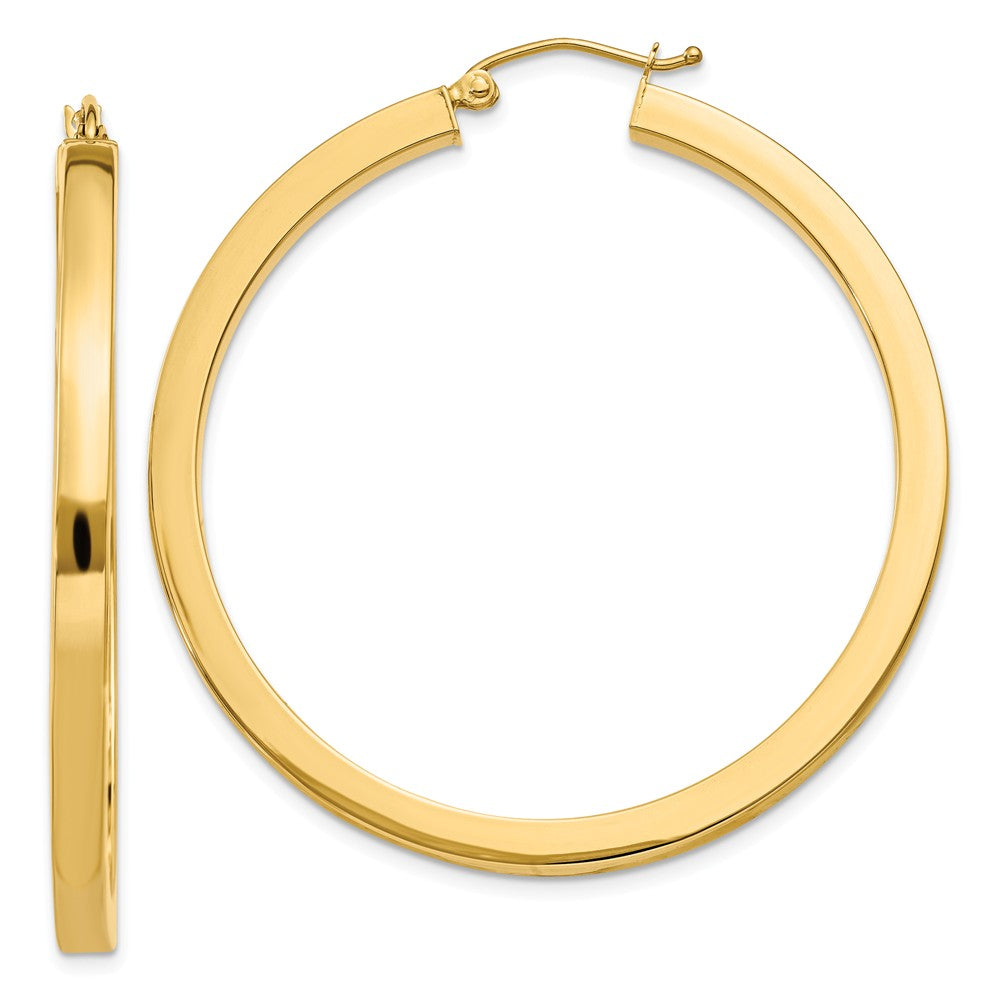 3mm, 14k Yellow Gold Square Tube Round Hoop Earrings, 45mm (1 3/4 In), Item E9898 by The Black Bow Jewelry Co.