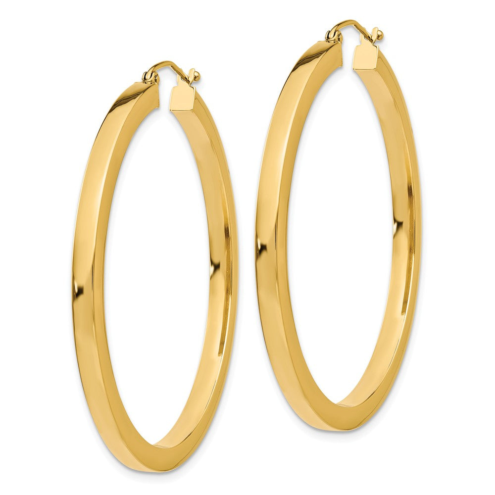 Alternate view of the 3mm, 14k Yellow Gold Square Tube Round Hoop Earrings, 45mm (1 3/4 In) by The Black Bow Jewelry Co.