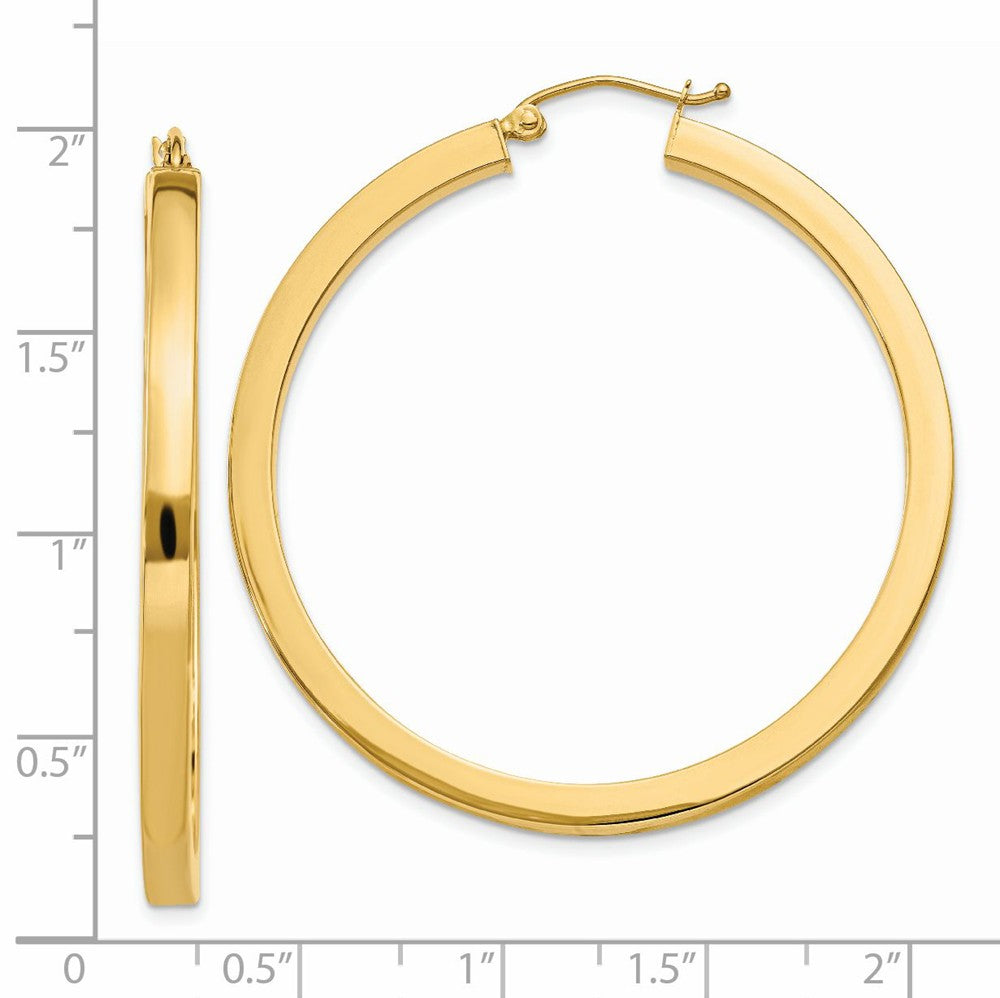 Alternate view of the 3mm, 14k Yellow Gold Square Tube Round Hoop Earrings, 45mm (1 3/4 In) by The Black Bow Jewelry Co.