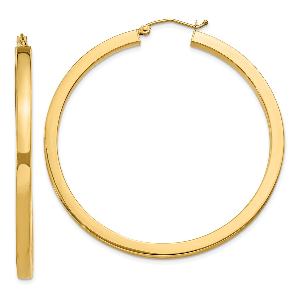 3mm, 14k Yellow Gold Square Tube Round Hoop Earrings, 50mm (1 7/8 In), Item E9899 by The Black Bow Jewelry Co.