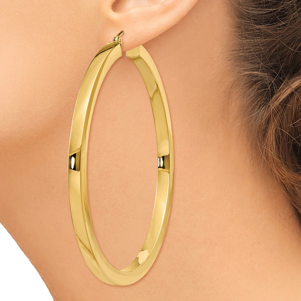 Alternate view of the 3mm, 14k Yellow Gold Square Tube Round Hoop Earrings, 50mm (1 7/8 In) by The Black Bow Jewelry Co.