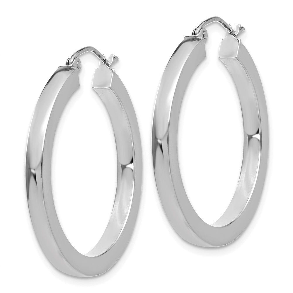 Alternate view of the 3mm, 14k White Gold Square Tube Round Hoop Earrings, 30mm (1 1/8 Inch) by The Black Bow Jewelry Co.