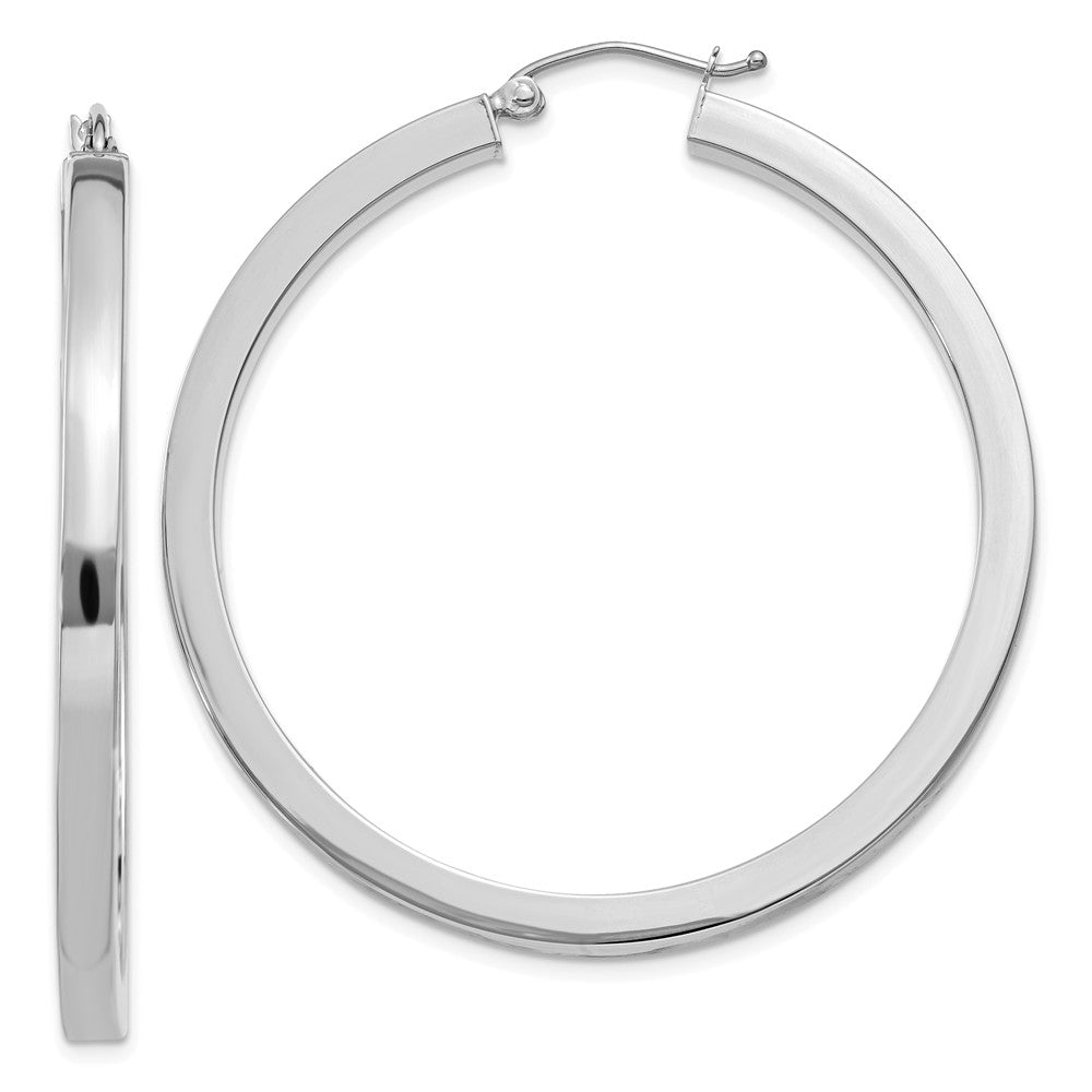 3mm, 14k White Gold Square Tube Round Hoop Earrings, 45mm (1 3/4 Inch), Item E9905 by The Black Bow Jewelry Co.