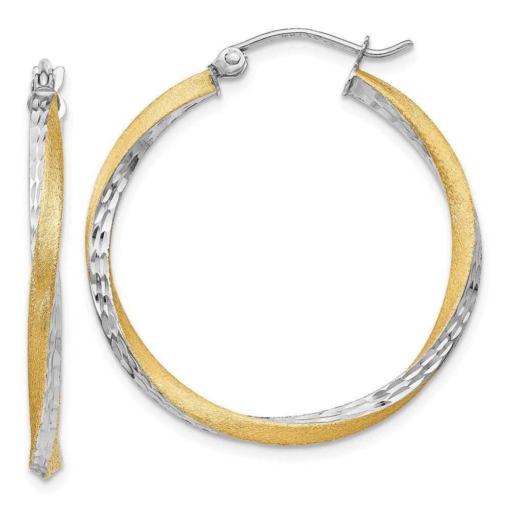 2.5mm, Twisted Hoops in 14k Yellow Gold and Rhodium, 30mm (1 1/8 Inch), Item E9908 by The Black Bow Jewelry Co.
