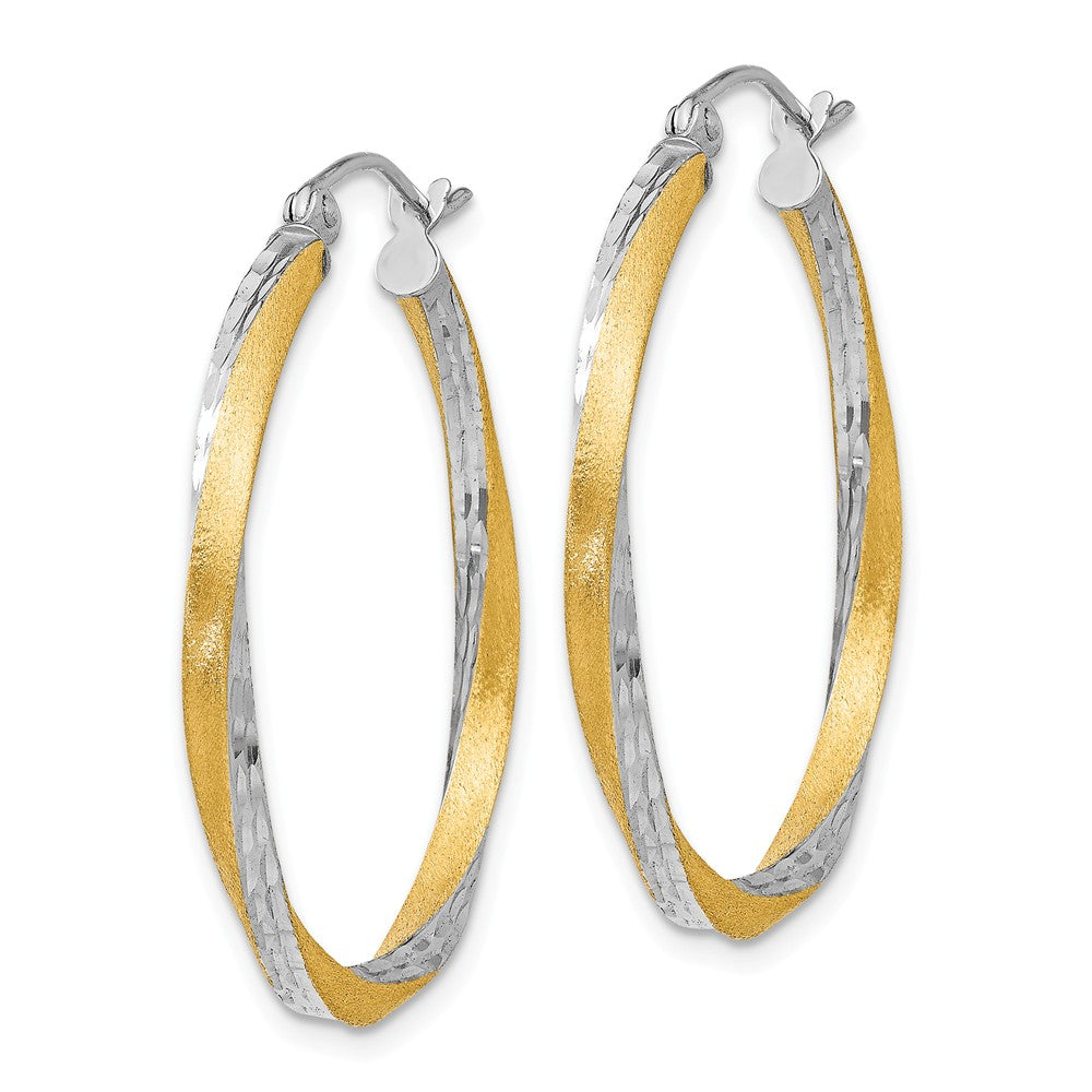 Alternate view of the 2.5mm, Twisted Hoops in 14k Yellow Gold and Rhodium, 30mm (1 1/8 Inch) by The Black Bow Jewelry Co.
